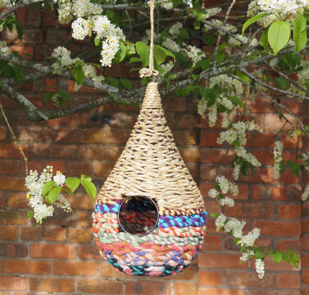 Munja And Reclaimed Sari Fabric Bird Nester - Image 9
