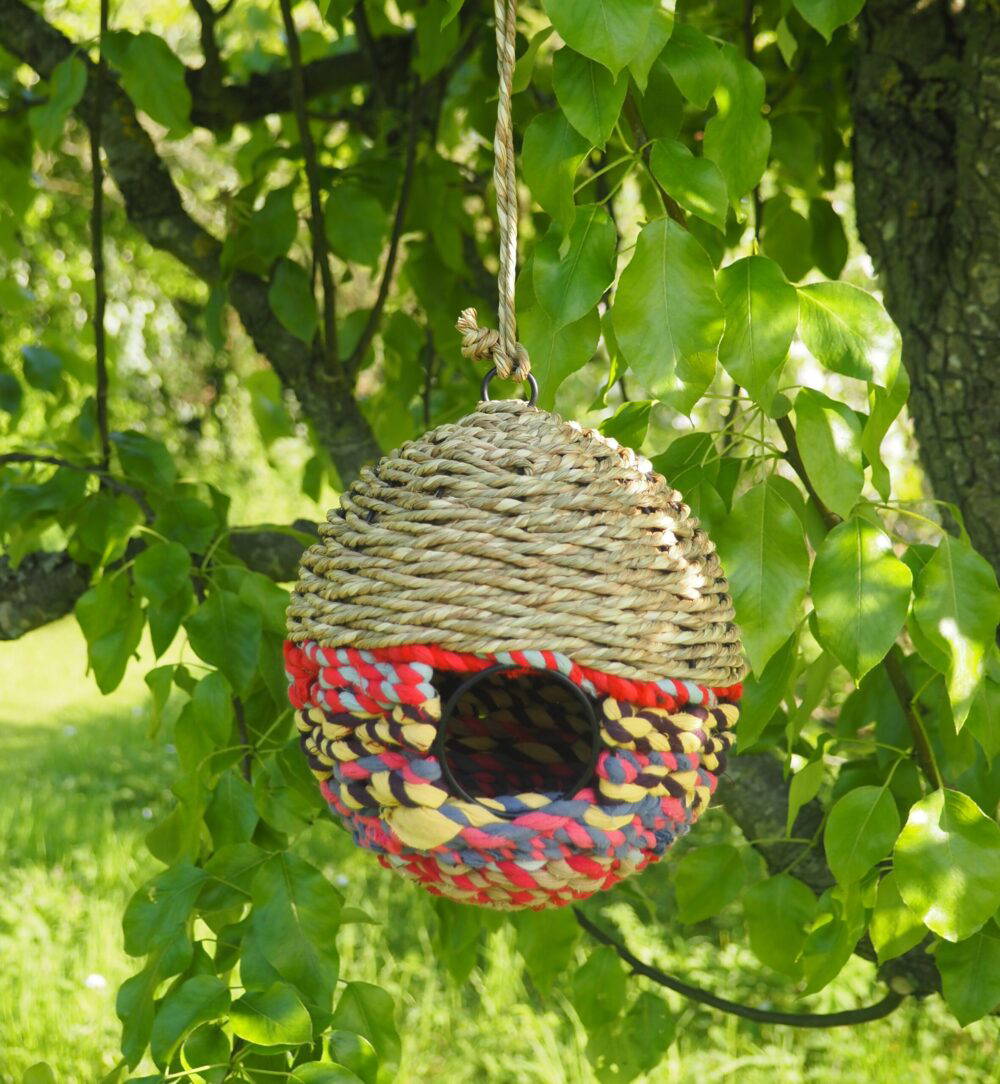 Munja And Reclaimed Sari Fabric Bird Nester - Image 8