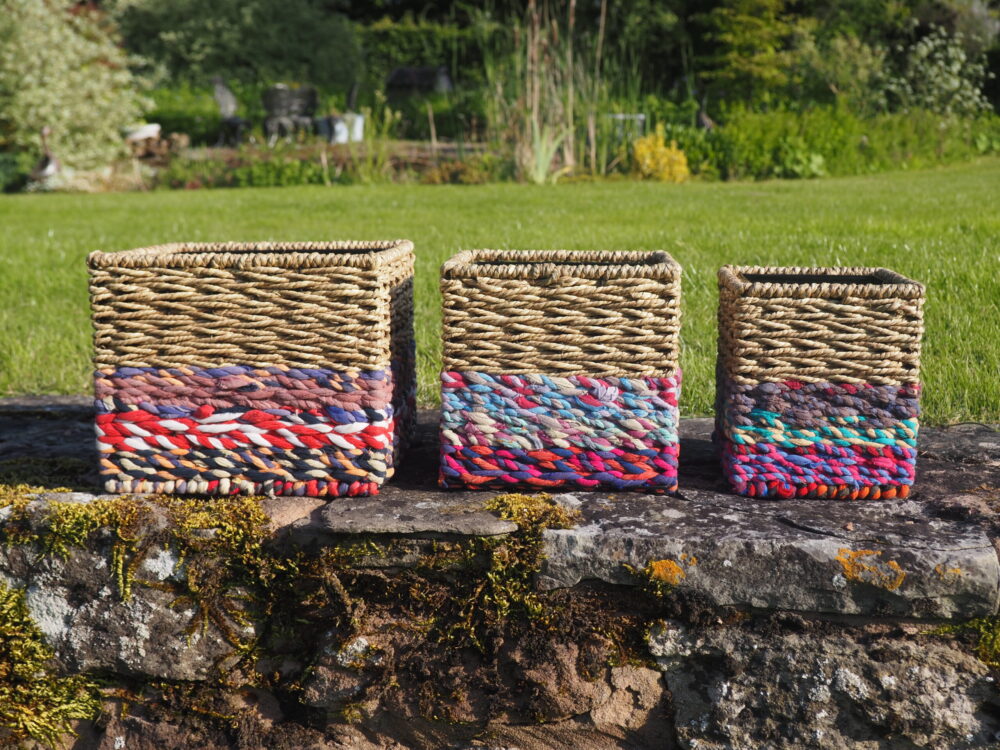 Munja And Reclaimed Sari Fabric Planter Set Of 3 - Image 8