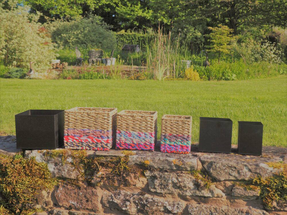 Munja And Reclaimed Sari Fabric Planter Set Of 3 - Image 5