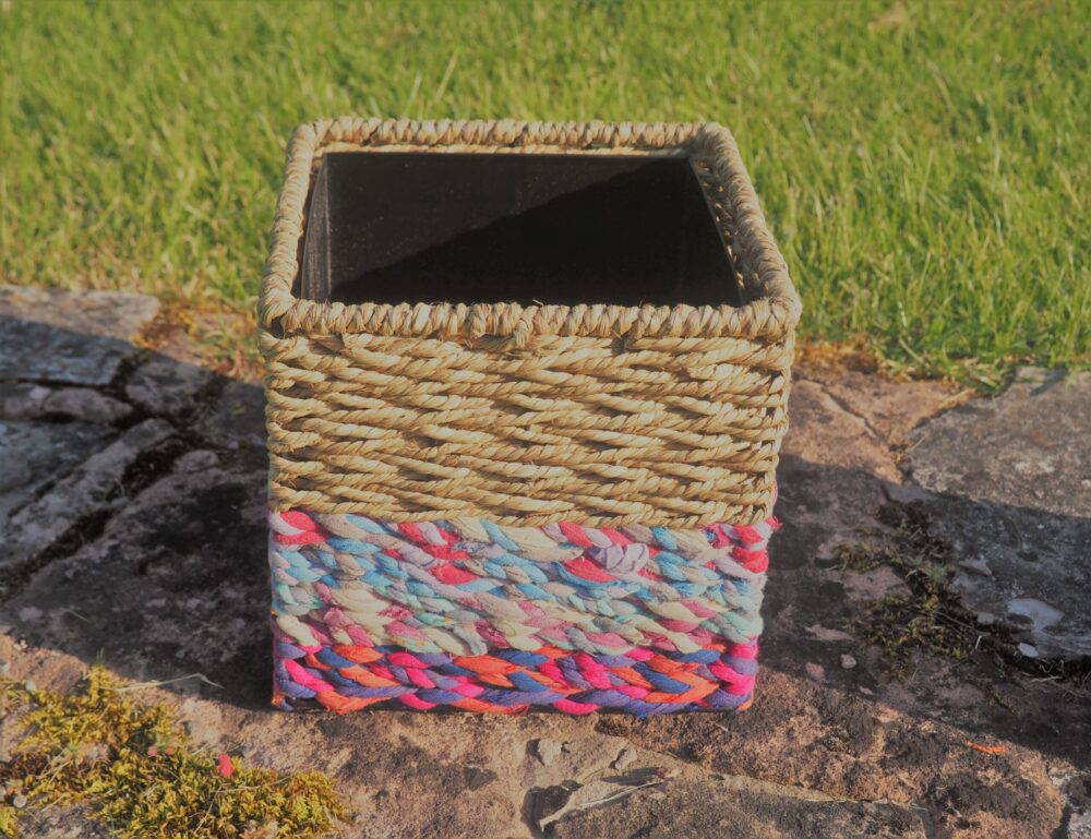 Munja And Reclaimed Sari Fabric Planter – Medium - Image 11
