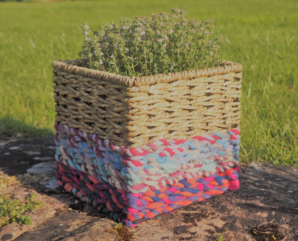 Munja And Reclaimed Sari Fabric Planter – Medium - Image 8