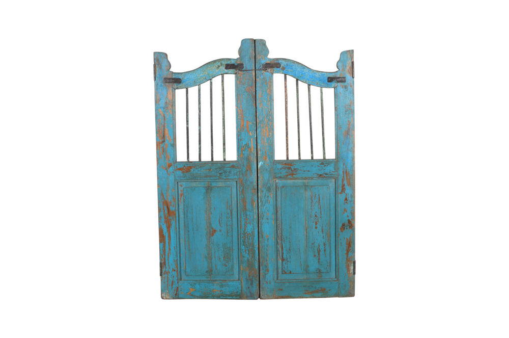 Antique Indian Teak and Iron Garden Dog Gate Pair