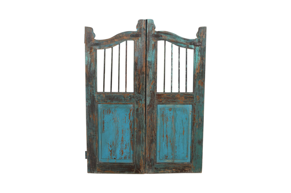 Antique Indian Teak and Iron Garden Dog Gate Pair - Image 3