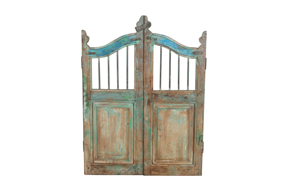 Antique Indian Teak and Iron Garden Dog Gate Pair