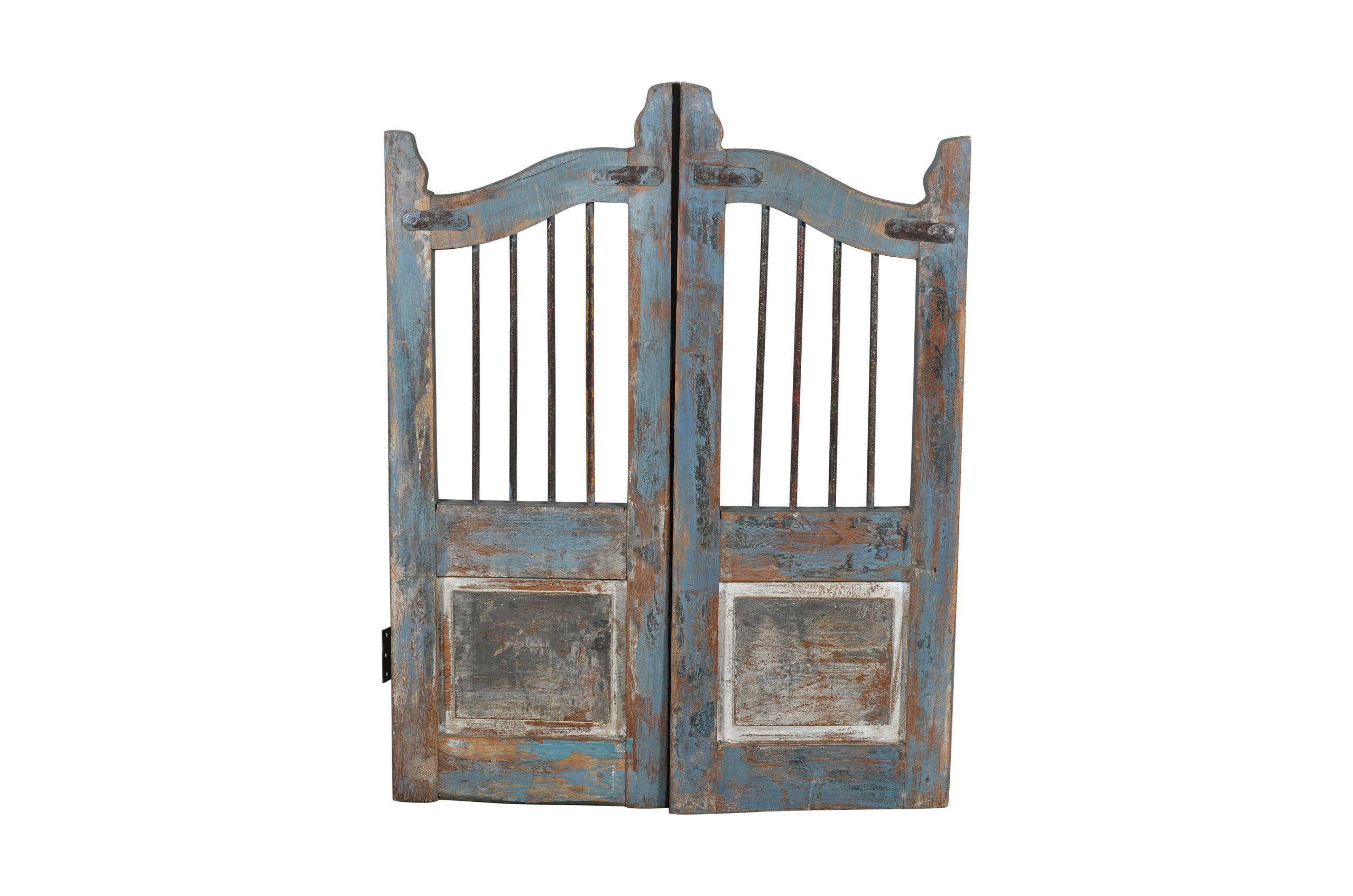 Antique Indian Teak and Iron Garden Dog Gate Pair - Image 2