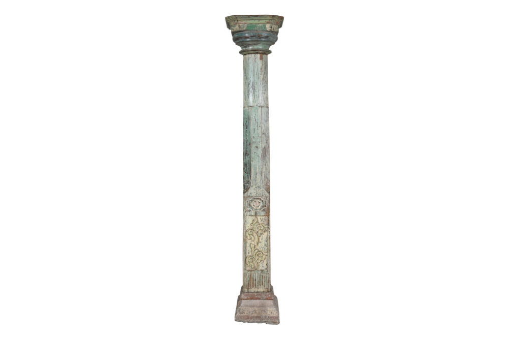 Antique Indian Teak Wood And Stone Set of 4 Pillars - Image 6