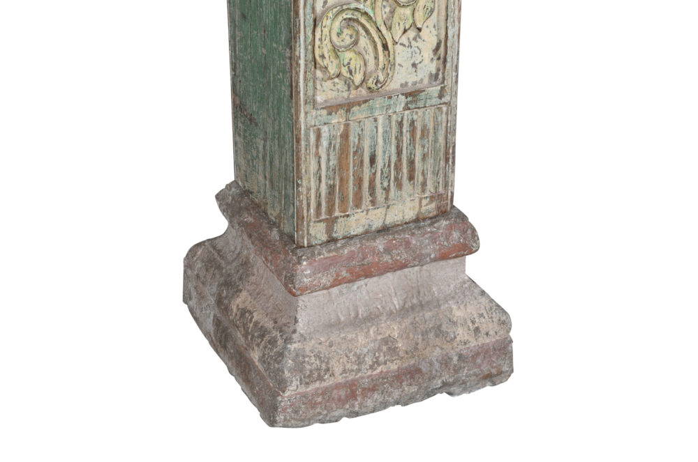 Antique Indian Teak Wood And Stone Set of 4 Pillars - Image 4