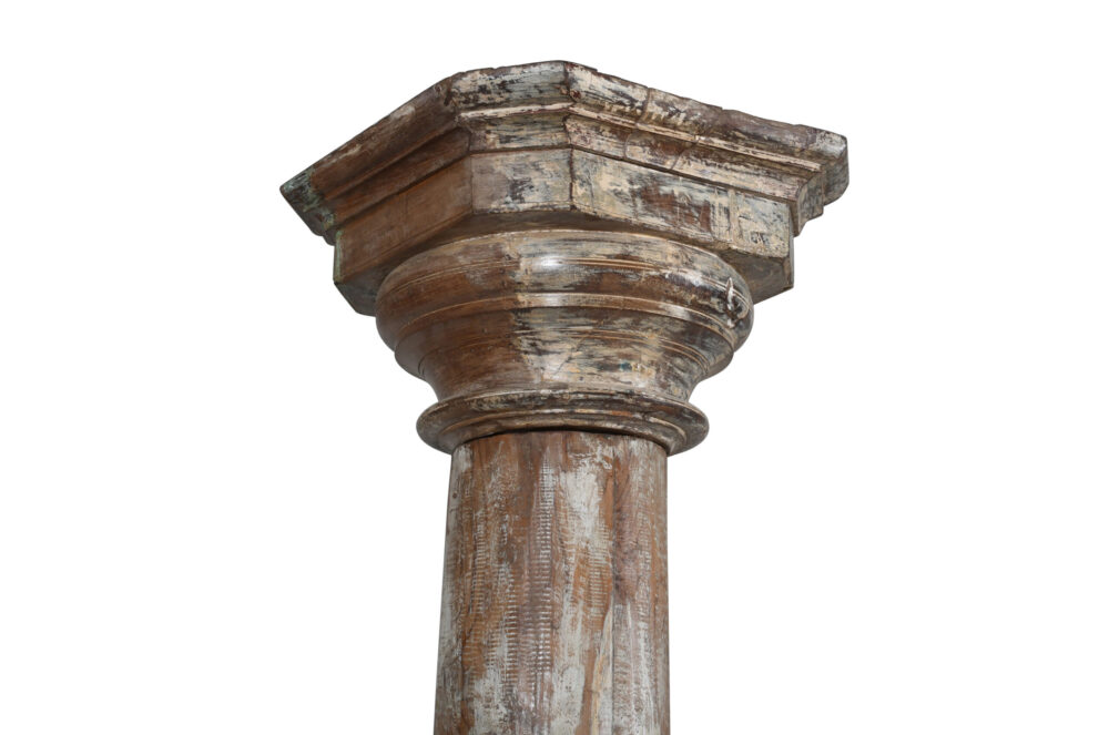 Antique Indian Teak Wood And Stone Set of 4 Pillars - Image 3