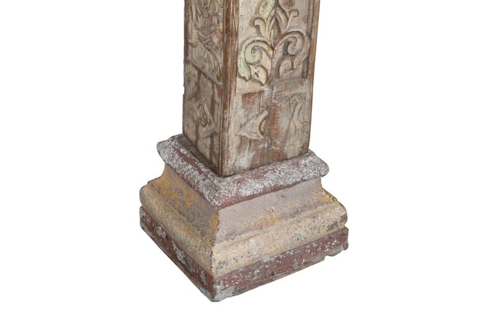 Antique Indian Teak Wood And Stone Set of 4 Pillars - Image 2
