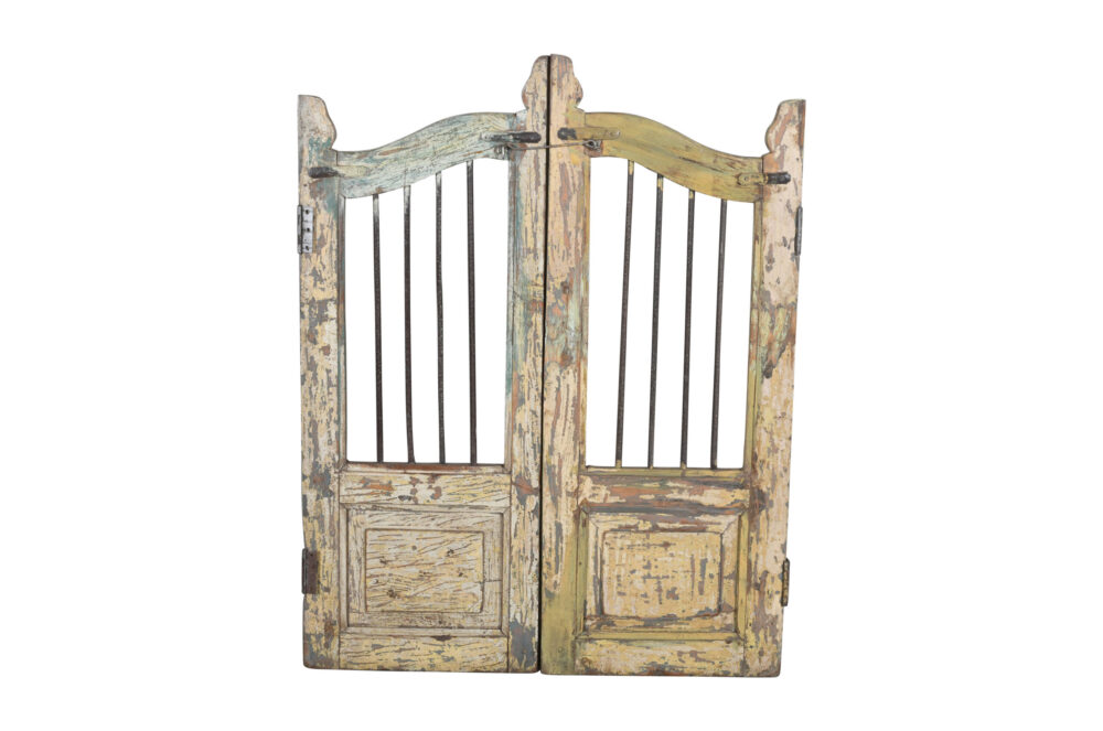 Antique Indian Teak and Iron Garden Dog Gate Pair