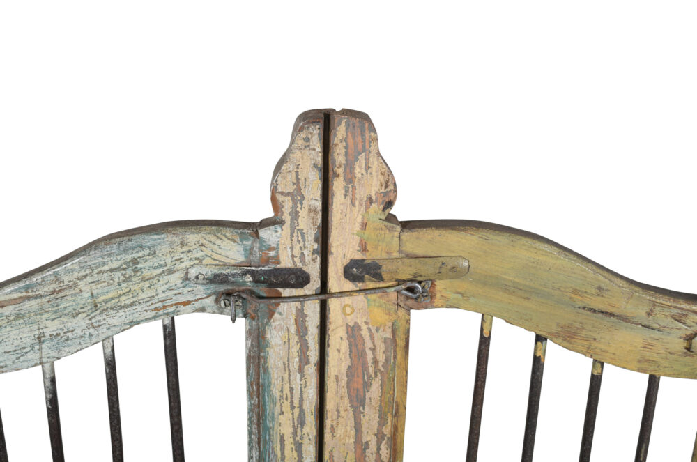 Antique Indian Teak and Iron Garden Dog Gate Pair - Image 3