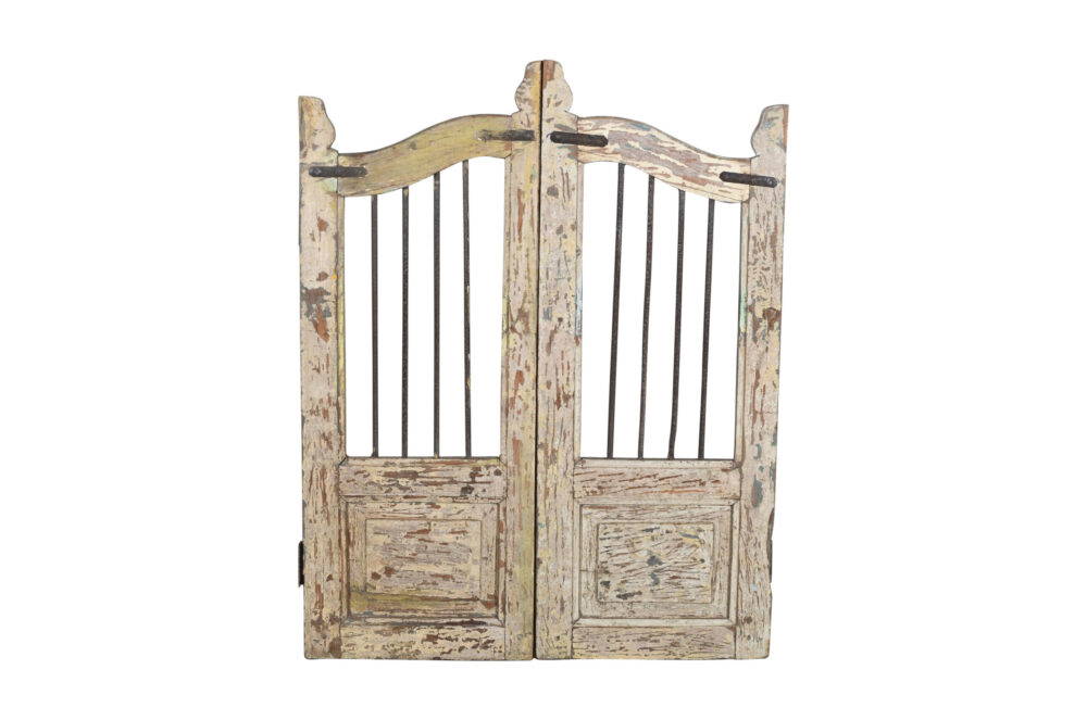Antique Indian Teak and Iron Garden Dog Gate Pair - Image 2