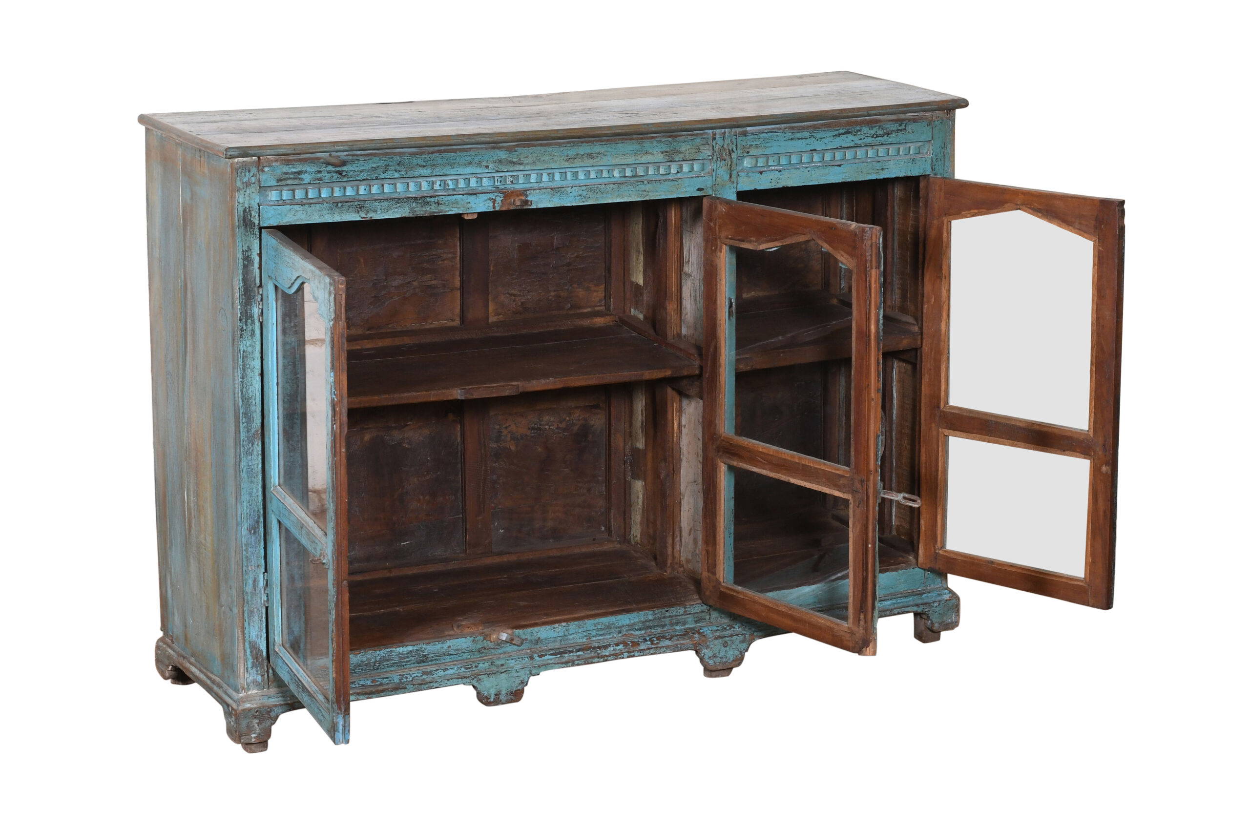 Antique Indian Burma Teak Wood Almirah or Sideboard Display Cupboard