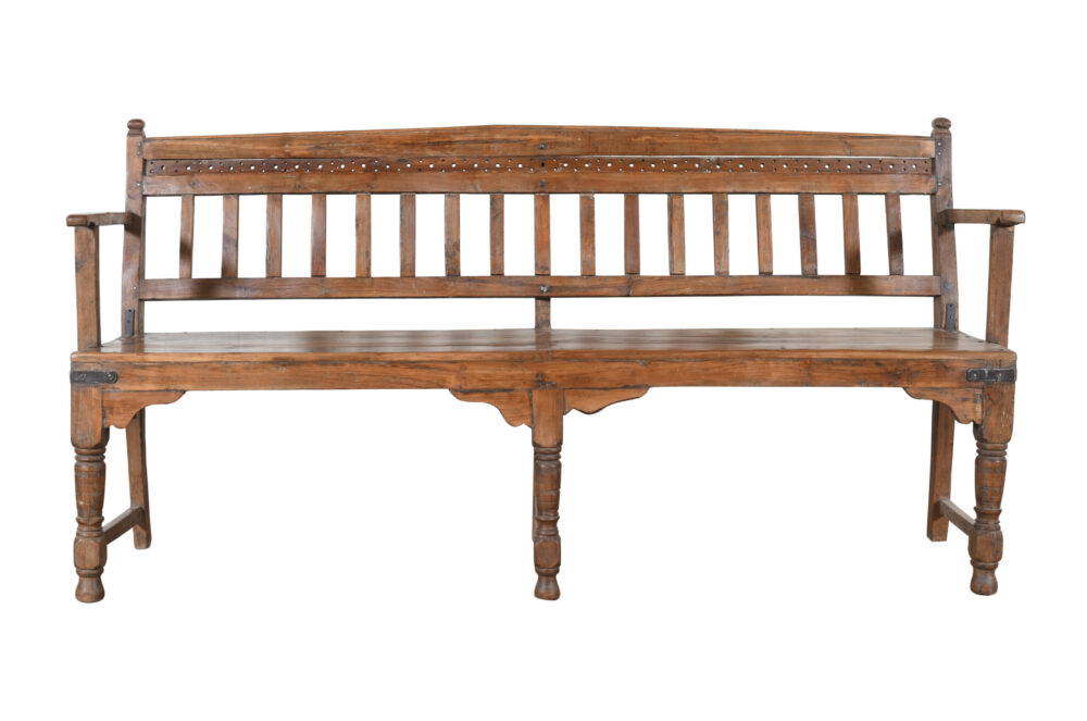 Antique Indian Teak Wood Chapel Bench - Image 4