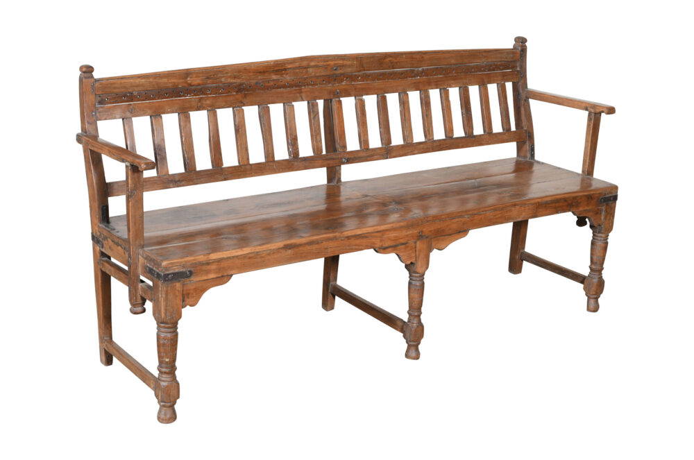 Antique Indian Teak Wood Chapel Bench