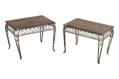 Fine Matching Pair (2) of Antique Indian Iron and Teak Wood Side Tables