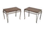 Fine Matching Pair (2) of Antique Indian Iron and Teak Wood Side Tables