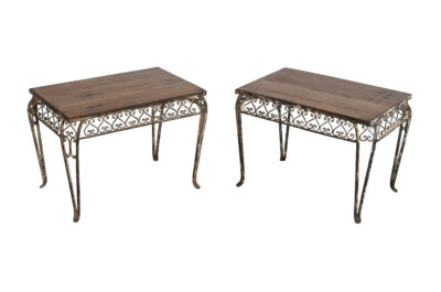 Fine Matching Pair (2) of Antique Indian Iron and Teak Wood Side Tables