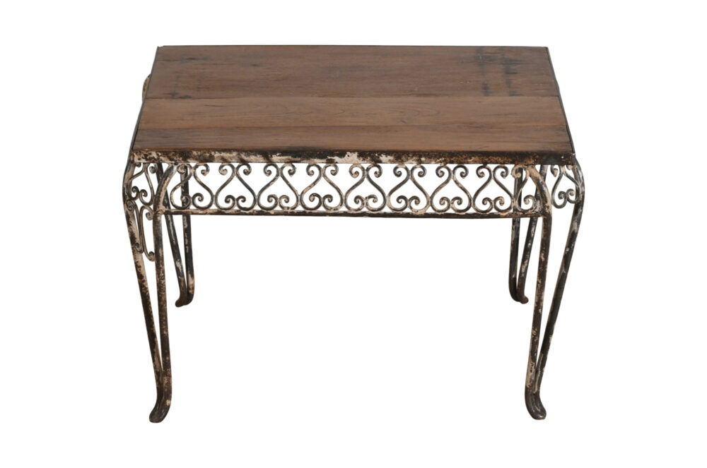 Fine Matching Pair (2) of Antique Indian Iron and Teak Wood Side Tables - Image 3
