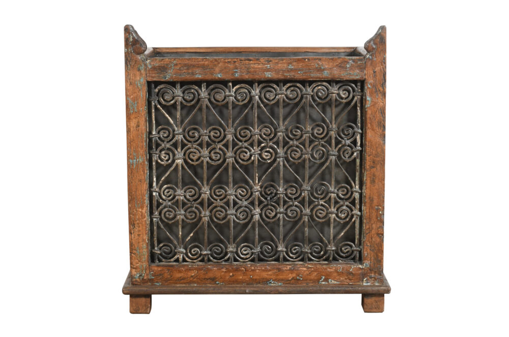 Indian Reclaimed Pair (2) Of Teak Wood And Iron Planters - Image 7