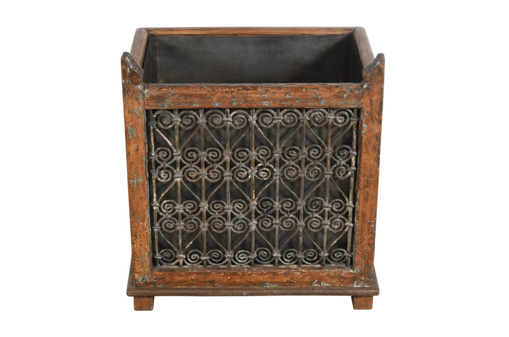 Indian Reclaimed Pair (2) Of Teak Wood And Iron Planters - Image 6