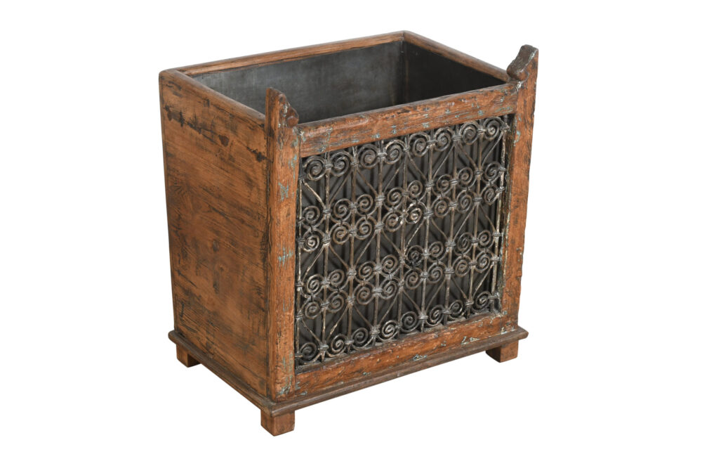 Indian Reclaimed Pair (2) Of Teak Wood And Iron Planters - Image 5
