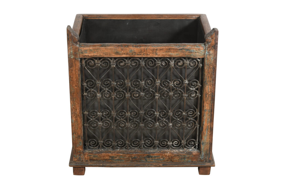 Indian Reclaimed Pair (2) Of Teak Wood And Iron Planters - Image 3