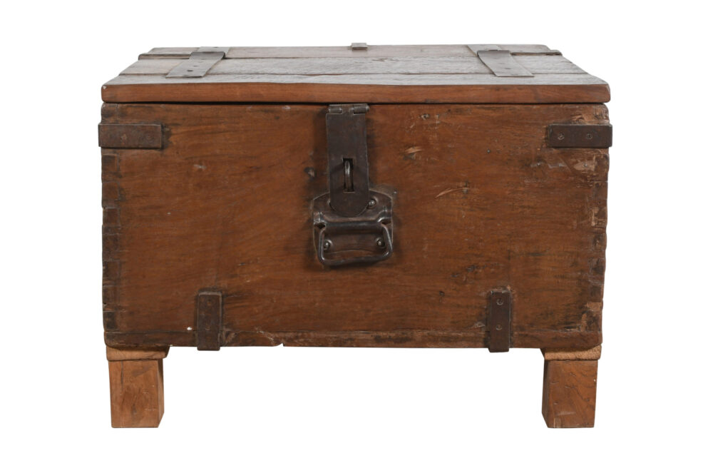 Antique Indian Teak Wood Iron Bound Pitara Chest - Image 4