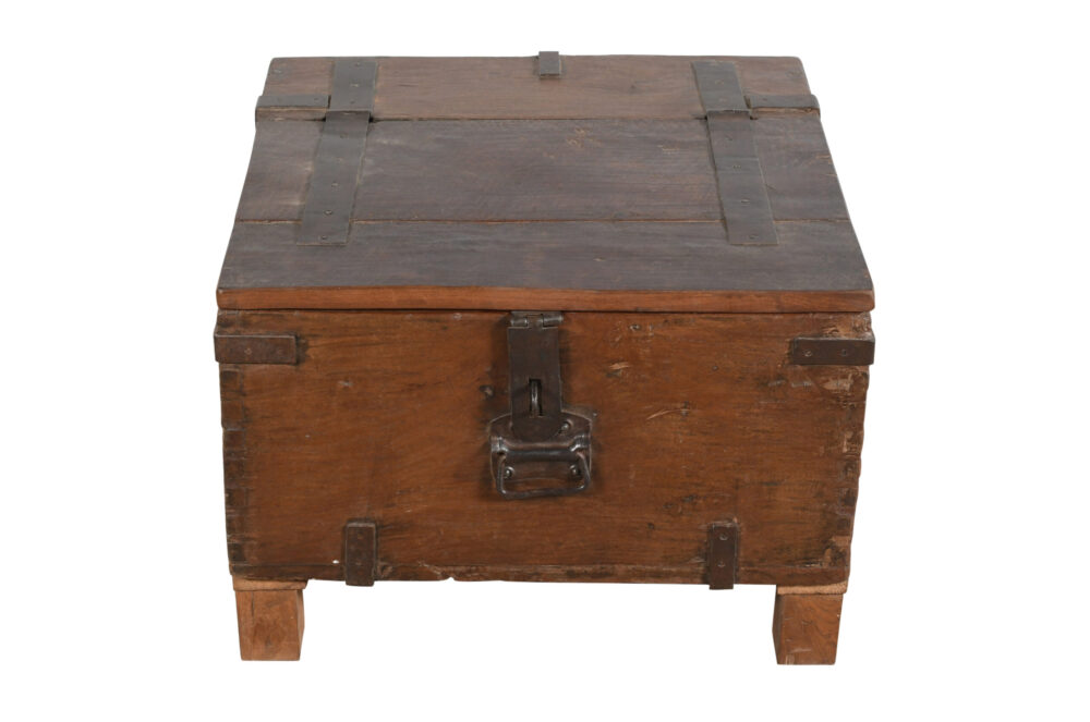 Antique Indian Teak Wood Iron Bound Pitara Chest - Image 3
