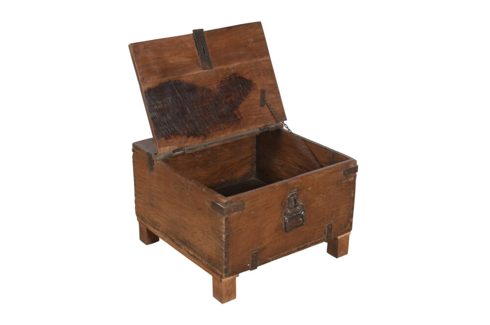Antique Indian Teak Wood Iron Bound Pitara Chest