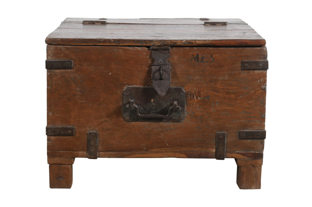 Antique Indian Teak Wood Iron Bound Pitara Chest - Image 4