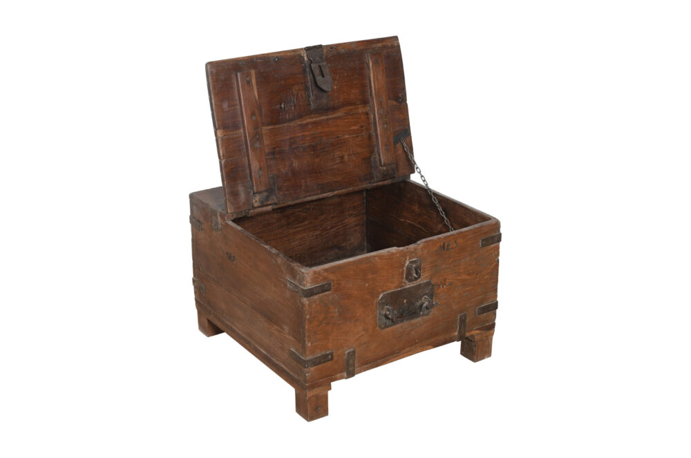 Antique Indian Teak Wood Iron Bound Pitara Chest