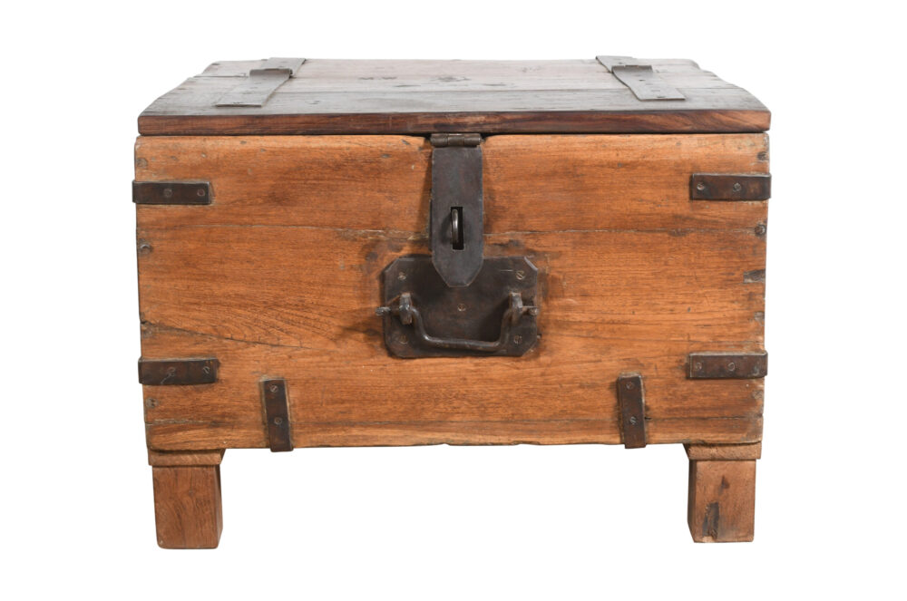 Antique Indian Teak Wood Iron Bound Pitara Chest - Image 4