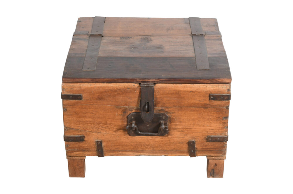 Antique Indian Teak Wood Iron Bound Pitara Chest - Image 3