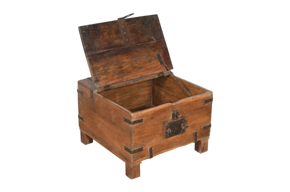 Antique Indian Teak Wood Iron Bound Pitara Chest