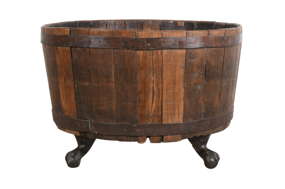 Antique Pair (2) Of Teak Wood Indian Reclaimed Barrel Plantes - Image 7