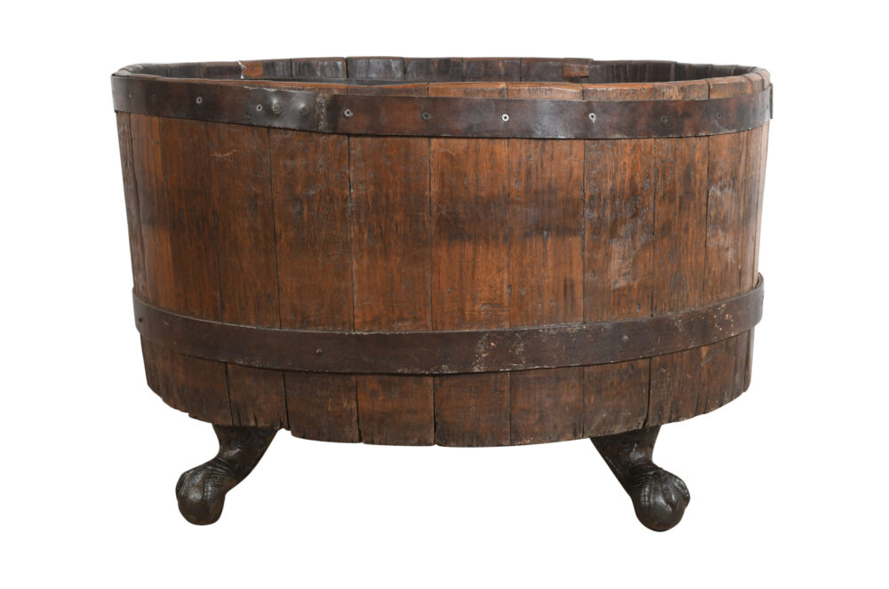 Antique Pair (2) Of Teak Wood Indian Reclaimed Barrel Plantes - Image 3