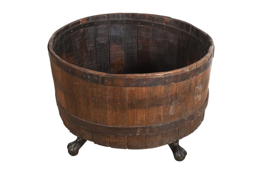 Antique Pair (2) Of Teak Wood Indian Reclaimed Barrel Plantes - Image 2