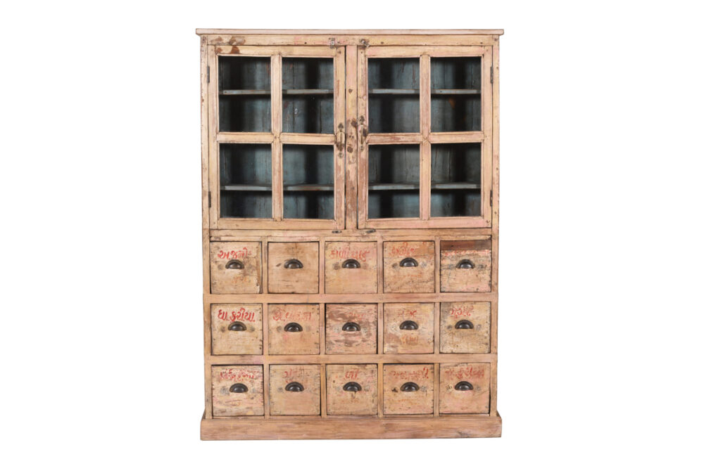 Antique Indian Teak Wood Apothecary Chest Of Drawers Dresser - Image 6