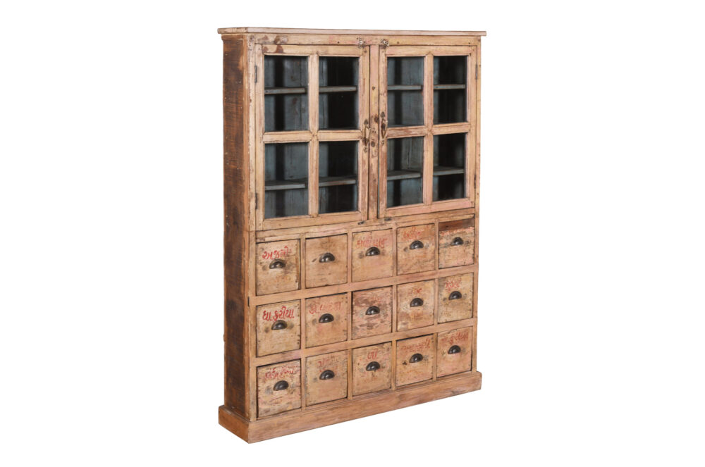 Antique Indian Teak Wood Apothecary Chest Of Drawers Dresser - Image 5
