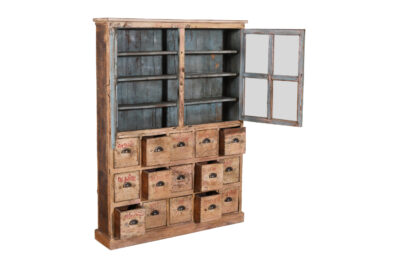 Antique Indian Teak Wood Apothecary Chest Of Drawers Dresser