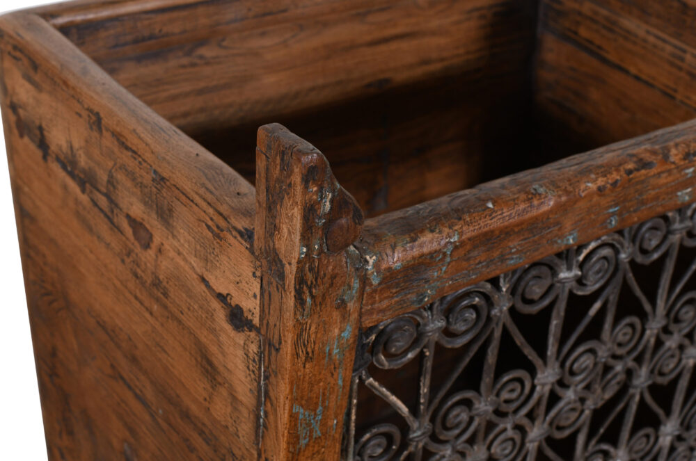 Indian Reclaimed Pair (2) Of Teak Wood And Iron Planters - Image 9