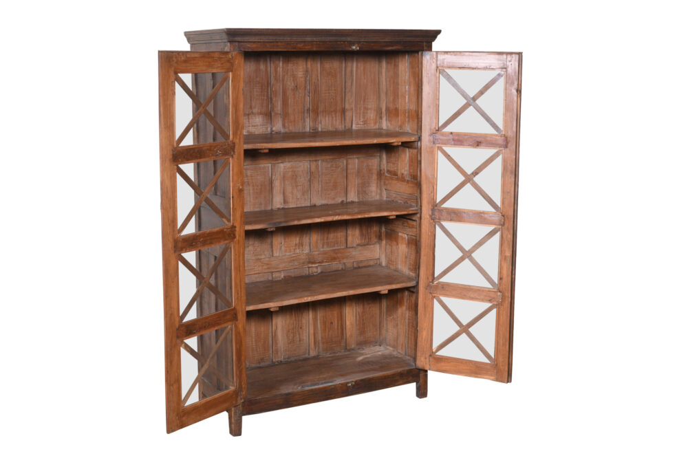 Antique Indian Teak Wood Library Cabinet