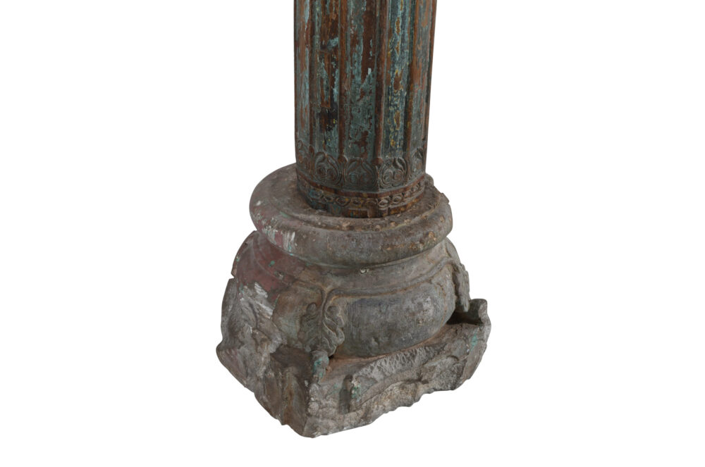 Antique Indian Teak Wood And Stone Set of 4 Pillars - Image 11