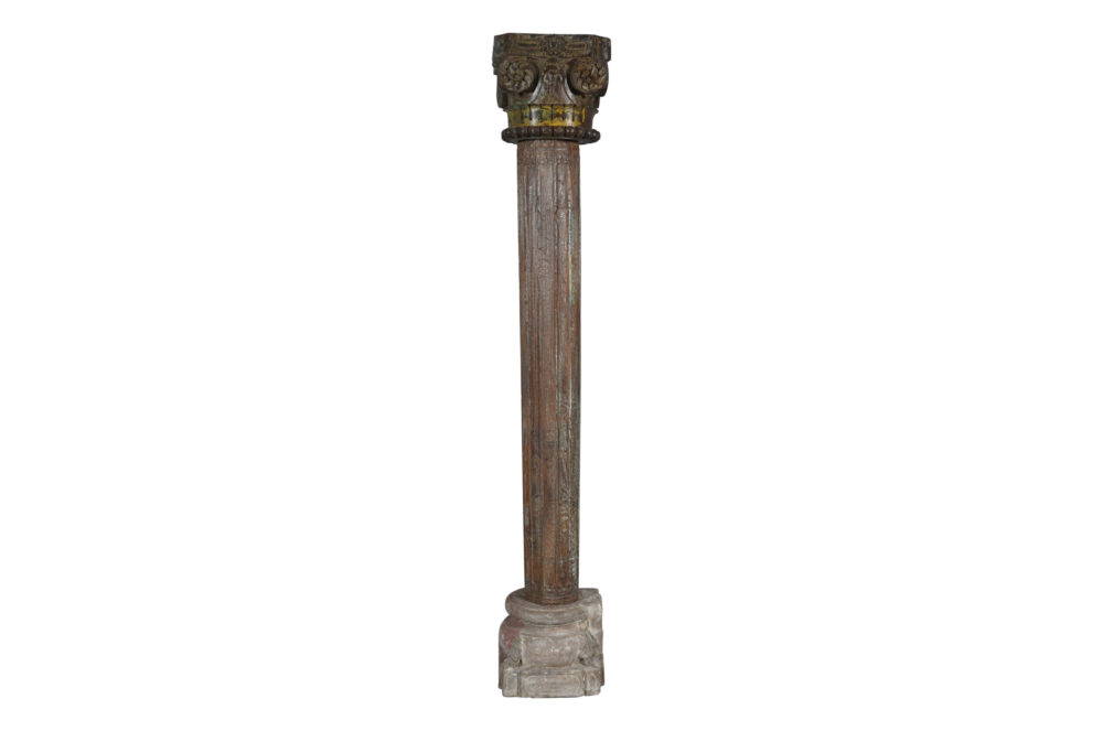 Antique Indian Teak Wood And Stone Set of 4 Pillars - Image 10