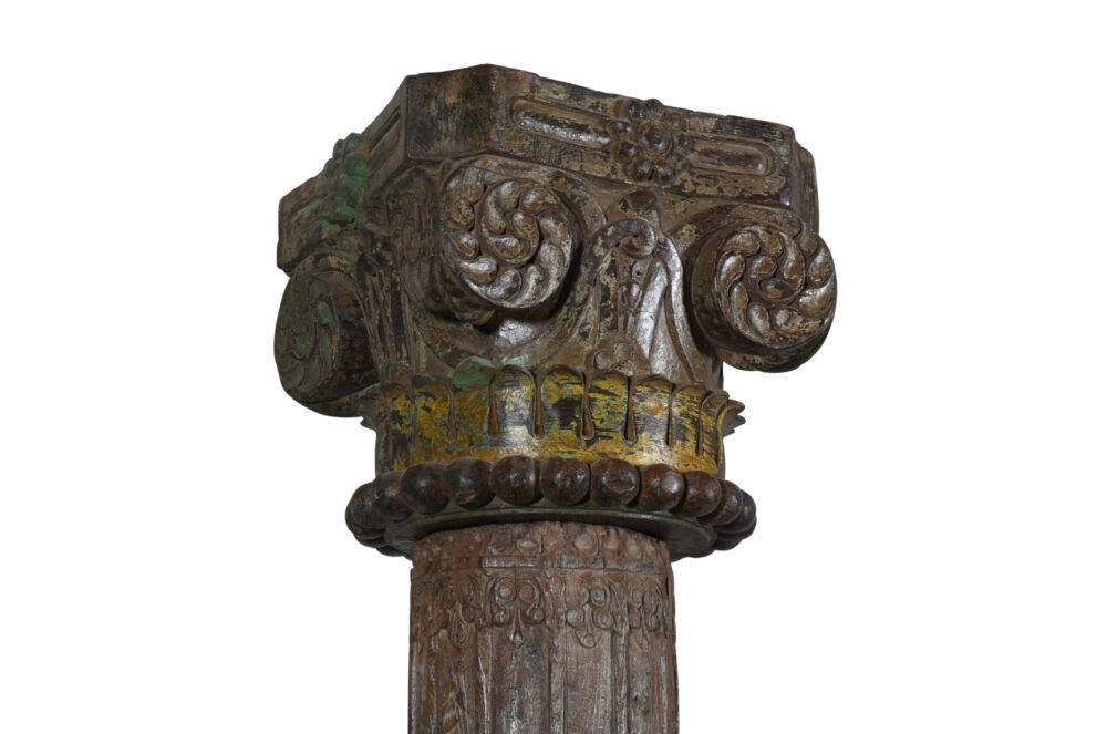 Antique Indian Teak Wood And Stone Set of 4 Pillars - Image 9