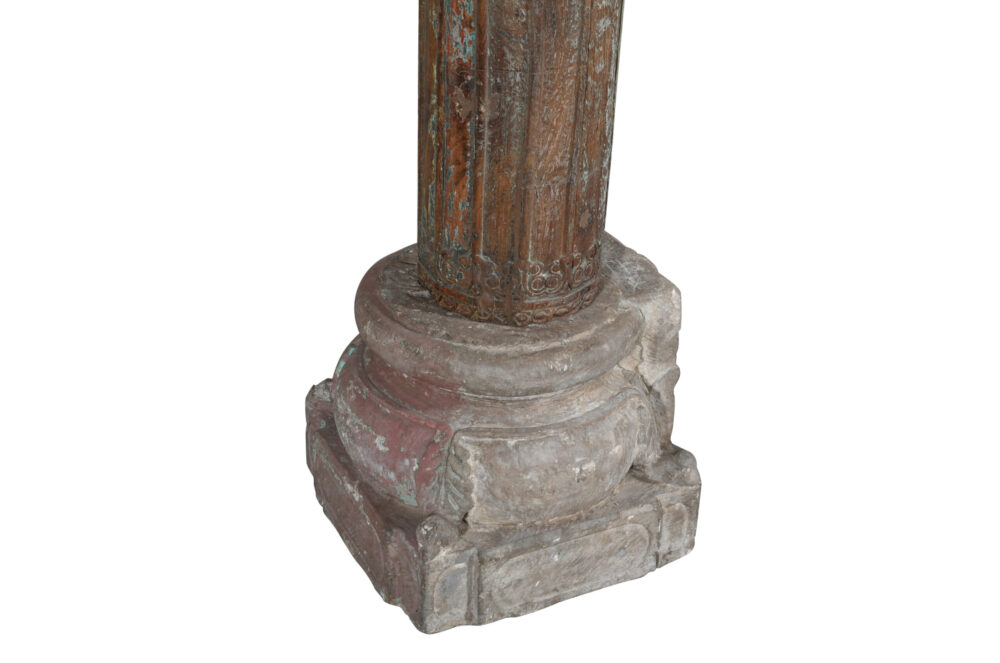 Antique Indian Teak Wood And Stone Set of 4 Pillars - Image 8