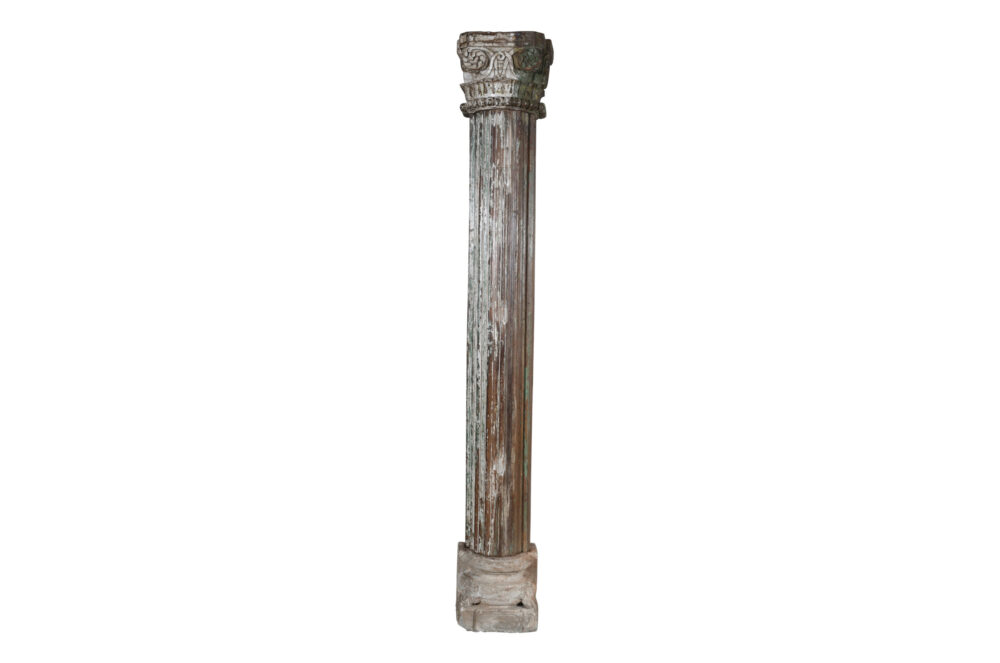 Antique Indian Teak Wood And Stone Set of 4 Pillars - Image 7
