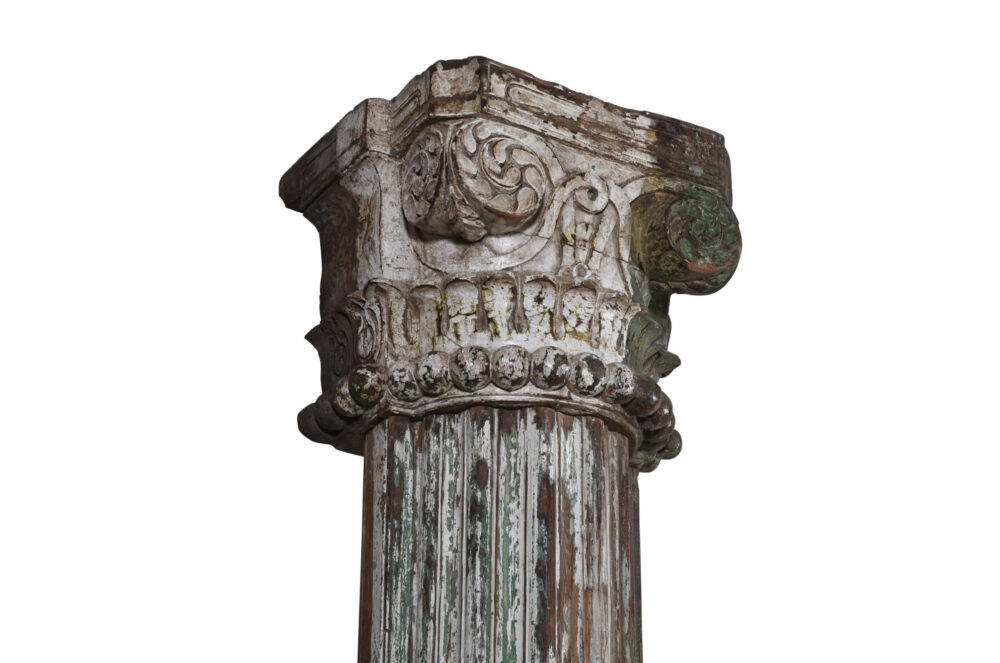 Antique Indian Teak Wood And Stone Set of 4 Pillars - Image 6